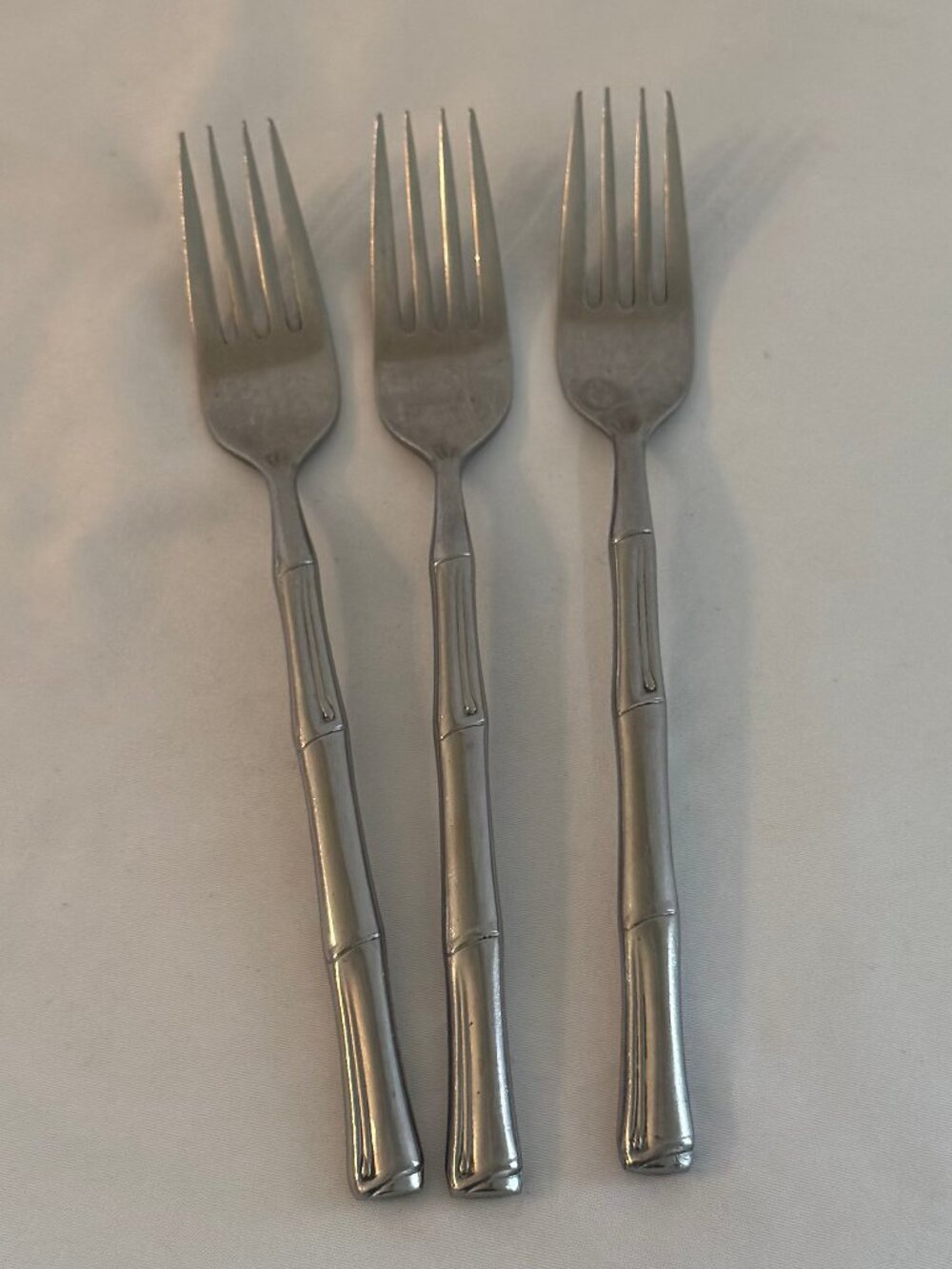 3 Vintage Nasco Cathay Bamboo Dinner Forks 7.5" Stainless Steel Japan #4106